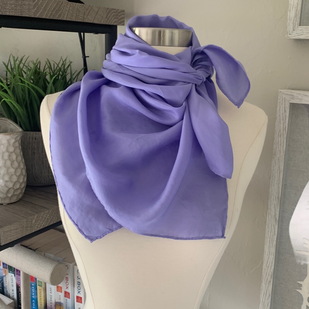 Purple Solid Square Silk Scarf - image 4
